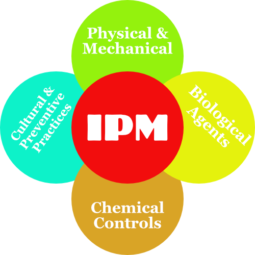Integrated Pest Management is Physical & Mechanical Controls, Cultural & Preventative Practices, Biological Agents, and Chemical Controls